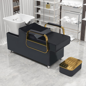 Fauteuil de lavage de luxe avec bac en céramique et repose-pieds assorti, en cuir PU confortable, <span class=keywords><strong>pour</strong></span> salon de coiffure et spa - Product Image 2