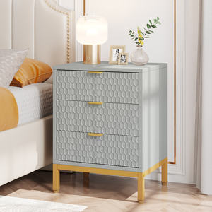 Table de Chevet en Bois Style Européen Minimaliste Moderne, Meuble de Chambre de Luxe à 3 Tiroirs pour Appartement et Hôtel - Product Image 2