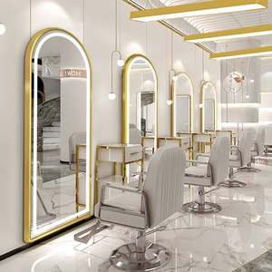 2025 diseño personalizado de luz moderna de lujo espejo cuadrado ovalado conjunto de muebles de peluquería - Product Image 5