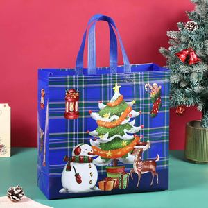 ถุงกันน้ำลายซานตาคลอสและตุ๊กตาหิมะ PP/ผ้าไม่ทอ ขนาด 36x36x14 ซม. บรรจุภัณฑ์ของขวัญคริสต์มาสขนาดใหญ่สำหรับเด็ก น่ารัก พกพาสะดวก สำหรับฮาโลวีน - Product Image 5