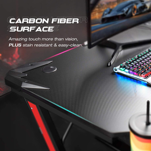 Z Shaped <strong>Gaming</strong> Table LED <strong>Lights</strong> Ergonomic Table Computer <strong>Desk</strong> with Monitor Riser Cup Holder and 2 Headphone Hooks - Product Image 2