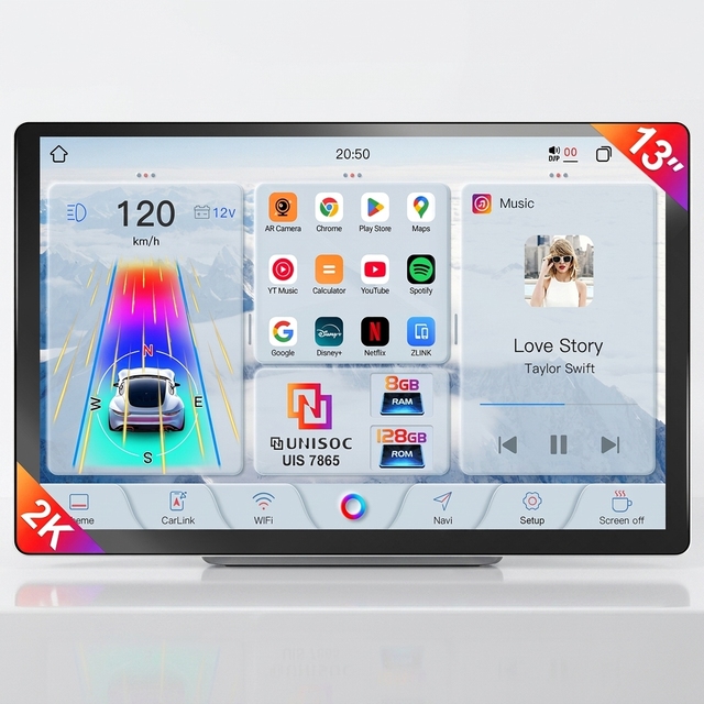 Portable 13 Inch Carplay Android Auto Navigation for Player GPS Dashboard Remote Control QLED Display Wireless FM Transmission