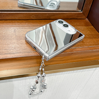 Étui de téléphone transparent de luxe avec miroir, sangle à chaîne perlée, miroir de maquillage, coque arrière transparente, étui de protection pour iPhone Duo Fold