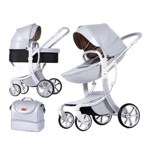 Super Fashion Leather Stroller Baby with Egg Shape Light and Safe Baby Stroller 3 in 1 2in1