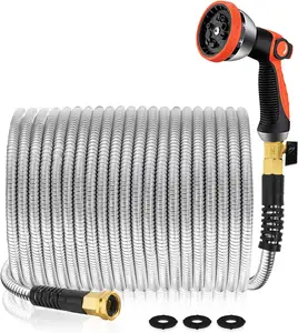 wholesale hot sale 50ft expandable metal interlock 304 stainless steel garden hose with spray nozzle
