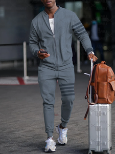 Ensemble de survêtement 2 pièces premium pour <span class=keywords><strong>homme</strong></span>, best-seller : <span class=keywords><strong>veste</strong></span> bomber zippée et pantalon de jogging respirant et doux, gris, tenue de sport décontractée - Product Image 1