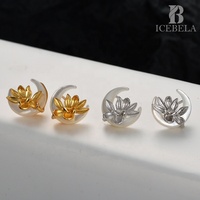 ICEBELA S925 argent Sterling nouveauté exquis incrusté coquille naturelle lune Lotus boucles d'oreilles délicates Girly