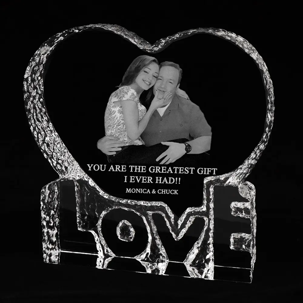 Custom Love heart Shape 2d 3d laser engraving crystal photo frame wedding anniversary gift