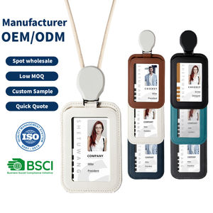 Porte-cartes d'identité en cuir de qualité supérieure Casekey avec logo personnalisé, fin, grande capacité, blocage RFID, avec cordon pour banque et entreprise - Product Image 1