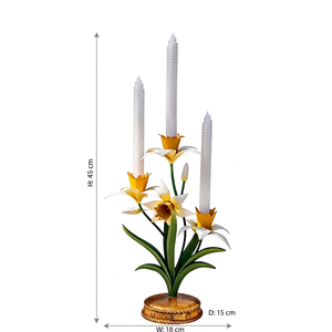 Candélabre en forme de narcisse avec trois bougies blanches pour la décoration de la maison - Product Image 5