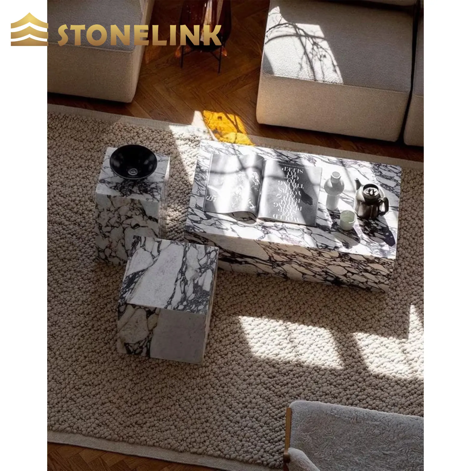 Stonelink Wholesale Price Calacatta Viola Coffee Table Low Plinth Marble Living Room Luxury Natural Customized Table