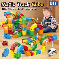 Juego de Juguetes Educativos STEM para Niños, Pista de Carreras Mágica para Armar, Tren Electrónico en Riel, Cubo 3D