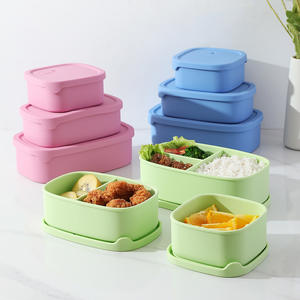 Silicone <b>Lunch</b> <b>Box</b> Rectangle 301-500Ml Microwave Safe <b>With</b> <b>Compartments</b> For Adults Preservation Plastic Lid - Product Image 1