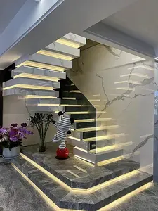 Новый дизайн, современные стеклянные плавающие лестницы из массива дерева, педаль, свет