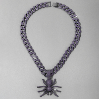 Collier ras du cou Hip Hop avec pendentif araignée noire entièrement sertie de strass, chaîne à maillons plaquée or, strass violet, couleur personnalisable pour les occasions festives
