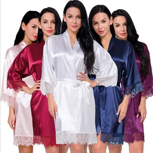Wholesale Women nighty sexy plus size satin long silk robe pajamas custom silk stain pajamas