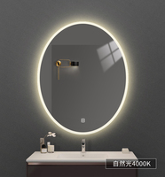 Miroir de salle de bain d'hôtel ovale moderne et élégant avec éclairage LED, horloge, affichage de la température et fonctions d'induction