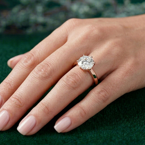Anillo de Compromiso y Boda en Oro Rosa de 9K-18K con Diamante Cultivado en Laboratorio, Corte Brillante, Certificado IGI, Banda Lisa con Borde de Cuchilla, para Ocasiones Especiales - Product Image 1