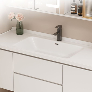 Ensemble <span class=keywords><strong>de</strong></span> meuble-lavabo mural moderne à cannelures avec vasque en céramique intégrée et armoire <span class=keywords><strong>miroir</strong></span> LED pour projets hôteliers et villas <span class=keywords><strong>de</strong></span> luxe - Product Image 6