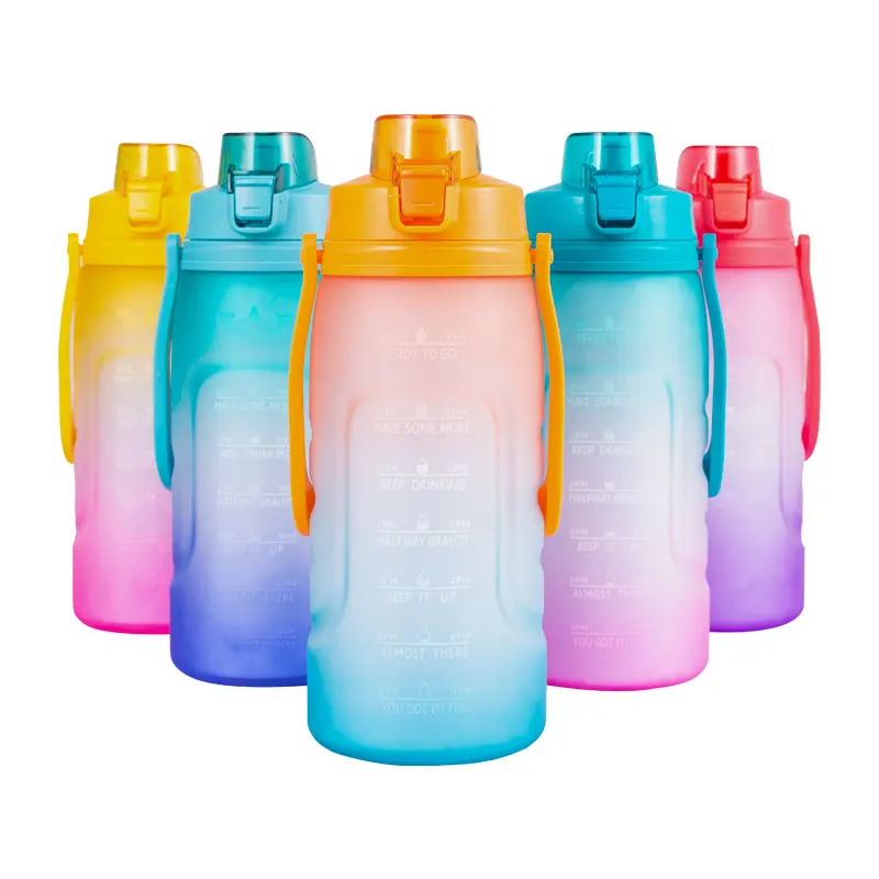 Tritan Botol Air Plastik BPA 2L, Botol Air Motivasi dengan Penanda Waktu untuk Olahraga Fitness Gym