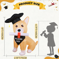 Modèle gonflable de Corgi de graduation avec lumières LED intégrées pour la décoration et l'ambiance des fêtes de remise des diplômes sur le campus