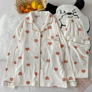 Novedad Primavera/Verano: Conjunto <span class=keywords><strong>de</strong></span> Ropa <span class=keywords><strong>de</strong></span> Dormir para Mujer con Estampado <span class=keywords><strong>de</strong></span> Corazones, Manga Larga, Tela Ligera y Arrugada - Product Image 2