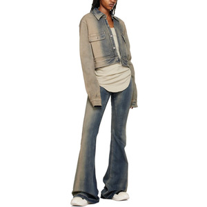 Baggy cao tăng của phụ nữ jeans phai hiệu ứng màu xanh rửa sạch căng denim jeans quần cho phụ nữ loe jeans - Product Image 4