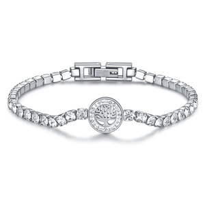 Pulsera de cadena empalmada con incrustaciones de circonita europea americana de 3 mm, de acero inoxidable, con árbol de la vida redondo de 10 mm para mujer - Product Image 1