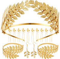Ensemble d'accessoires de coiffure de mariée en feuille d'or et perles, en alliage électroplaqué, comprenant serre-tête, peigne à cheveux, épingle à cheveux et boucles d'oreilles, pour la vente en gros