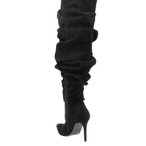 XINZI sepatu bot hujan 2023 wanita hak tinggi setinggi paha lebar ujung lancip <span class=keywords><strong>Denim</strong></span> hak tinggi biru atas lutut bot panjang - Product Image 6