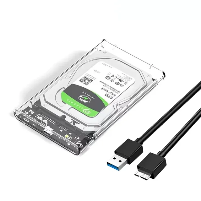 USB 3.0 External Hard Drive Enclosure 2.5 Inch SATA to USB3.0 UASP Clear Portable Hard Drive Case 2T HDD Tool-Free Transparent