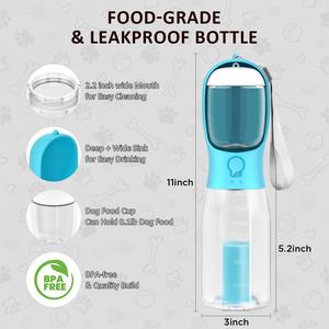 Botella de Agua 3 en 1 para Perros de 20 oz, Contenedor de Alimentos, Dispensador de Bolsas para Excrementos |   Dispensador de Agua Portátil a Prueba de Fugas para Mascotas con Clip de Mosquetón |   Viajes - Product Image 5
