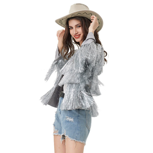 Cárdigan frontal abierto de manga larga con oropel metálico en capas, chaqueta con <span class=keywords><strong>flecos</strong></span> de Halloween para mujer - Product Image 5