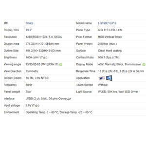 Nuevo Panel LCD TFT Industrial Original de 19 Pulgadas 1280*1024 SXGA para Monitor Industrial y Sistema de Control LQ190E1LX51 - Product Image 4