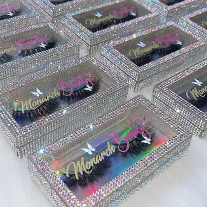 Dramatische Glitter Strass Lash Boxes Met Custom Logo Natuurlijke Pluizige 20Mm 25Mm Nerts Wimpers Groothandel 3d Bont Wimpers