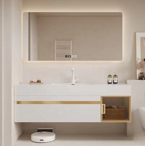 Set di Mobili da Bagno di Lusso Personalizzato CE 40 Pollici in <span class=keywords><strong>PVC</strong></span> con Montaggio a Parete Impermeabile Stile Rustico con Lavabo in Pietra - Product Image 4