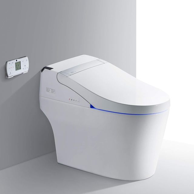 Intelligent Bidet Seat for Smart Toilets Auto Flush Open/Close with Wireless Remote Single Flush Function for Chair Height