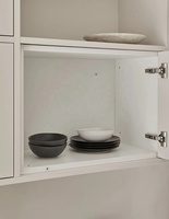 Buffet de luxe avec tiroirs et portes vitrées, élégant meuble de rangement de cuisine en finition blanc doux