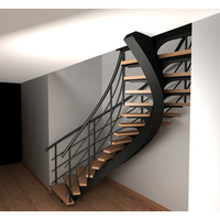 Haute qualité moderne décor à la maison escalier incurvé usine directe cercle de verre escalier flottant en bois pour une utilisation d'hôtel