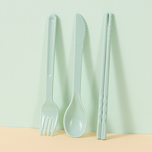 Cutlery <b>Set</b> Portable Eco-friendly 3 Pcs Wheat Straw Knife Fork Chopsticks for Kids Student School <b>Lunch</b> Box Camping Travel - Product Image 6
