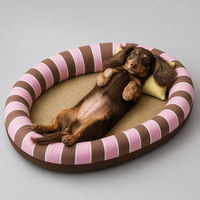 YAOYUE Lit de canapé ovale pour animaux de compagnie, tapis en rotin rayé en peluche, nid pour chat, été, toutes saisons, coussin lavable mécaniquement, tailles S à XL