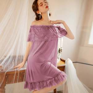 Nouvelle arrivée Sfy9662, robe de nuit à épaules dénudées pour la Saint-Valentin, robe élégante en dentelle contrastée, robe babydoll ample, vêtements de nuit sexy - Product Image 6