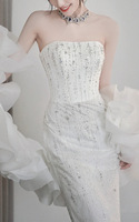 S7838F Blanc Tube Top Nail Perle Étoile Sequin Superfluck Queue Robes Femmes Dame Élégante Soirée Soirée
