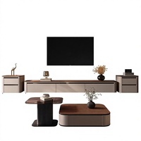Meuble de sol carré en bois massif de style italien pour petit appartement, couleur noyer, meuble TV avec espace de rangement, table basse