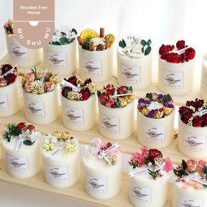 Handmade Aromatherapy Soy Wax <strong>Candles</strong>-DIY Birthday Dried Flower <strong>Candles</strong> Sweet Orange Mandarin French Rose <strong>Fresh</strong> <strong>Linen</strong> - Product Image 1