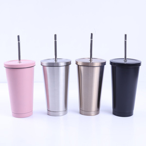 Logo personalizzato 16oz doppia parete in acciaio inox paglia tazza da caffè con coperchio e paglia tazza sottovuoto capacità 500ml - Product Image 4