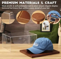 Présentoir transparent en acrylique pour casquettes de baseball avec base en bois massif