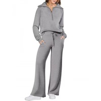 Ensemble 2 pièces décontracté pour femme : Sweat-shirt demi-zip et pantalon large – Tenue de détente et survêtement