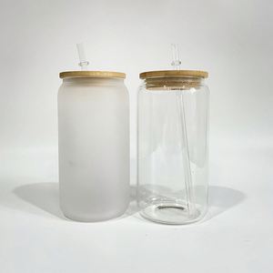 25 Pack 16oz Blank Sublimation Frosted clear Beer Can Glass <b>Cup</b> with Bamboo <b>Lid</b> <b>and</b> <b>Straw</b> Suitable for Vinyl - Product Image 4
