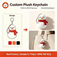 Porte-clés en peluche personnalisé Bonhomme de neige avec écharpe rouge, mini-breloque de sac sur mesure